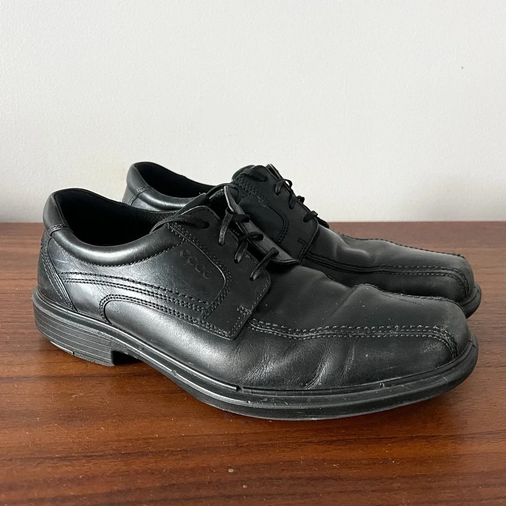 ECCO Leather Oxford Dress Shoes Black Comfort Men's Size 44